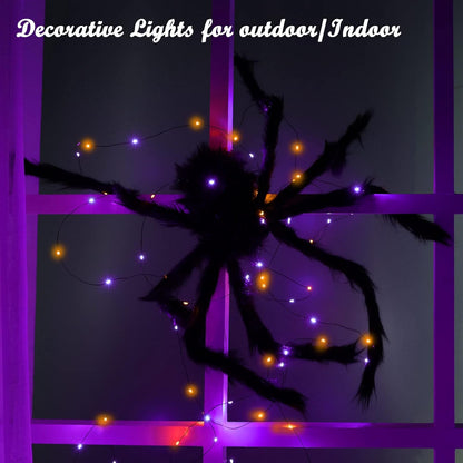 Lomotech 2 Pack Solar Lights, 33ft 100LED Orange Purple Twinkle Fairy Lights Waterproof 8 Modes Outdoor for Halloween Party DIY Decoration Black Wire