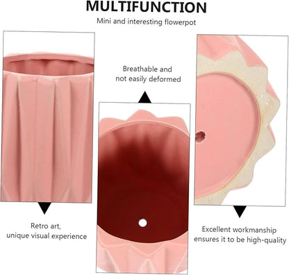 Modern Geometric Ceramic Flower Pot with Drainage and Tray Simple Planter for Bonsai and Indoor Plants Practical Decorative Flower Holder