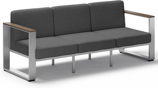 Aluminum Outdoor Patio Furniture, 1 Piece 3-Seat Sofa, All-Weather Metal Modern Outside Sofa for Deck, Porch (LightGray)