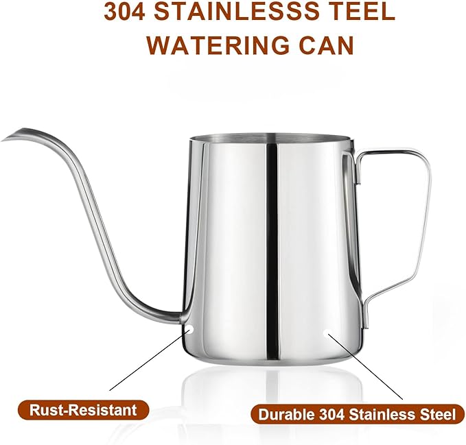 Small Watering Can for Indoor Plants, Mini Indoor Watering Can with Long Spout and Handle 12 Oz / 350 ml Rust-Proof 304 Stainless Steel Material