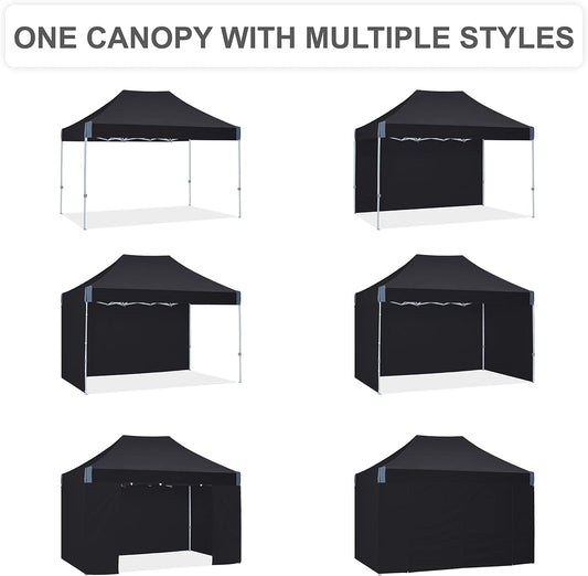 pop up Canopy Tent 10x15, Eazy up Outdoor Patio Canopy Tent with sidewalls, Heavy Duty Commercial Instant Canopy Tent with Sand Bags for Deck, Party, Camping， Backyard, Playground, Black