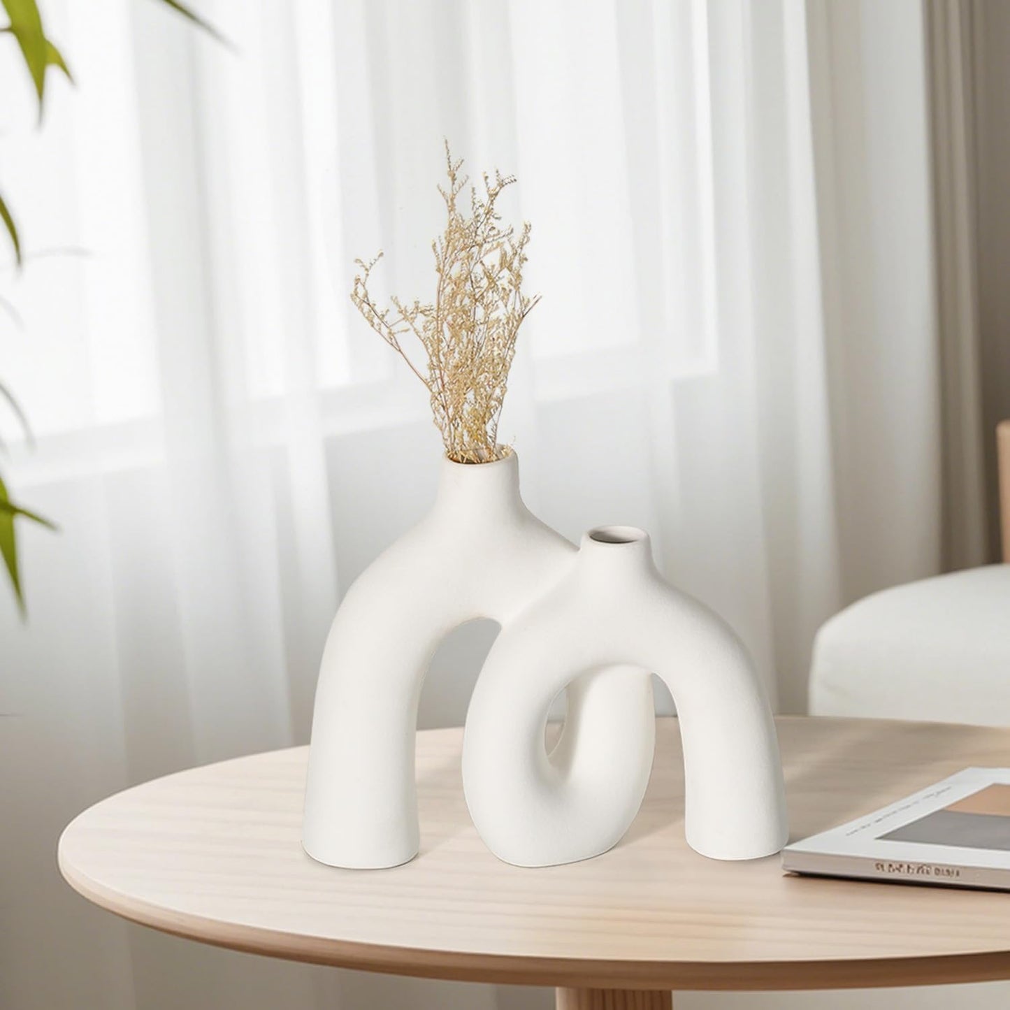 CEMABT Modern Nordic Boho Vase Set - Elegant White Matte Ceramic Home Decor for Living Room, Bookshelf, Mantel, Entryway Table & Console Décor | Shelf Decorations Gift