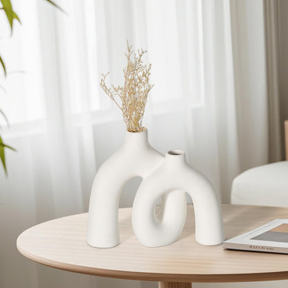 CEMABT Modern Nordic Boho Vase Set - Elegant White Matte Ceramic Home Decor for Living Room, Bookshelf, Mantel, Entryway Table & Console Décor | Shelf Decorations Gift
