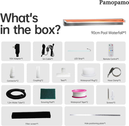 Pond Waterfall Spillway Stainless Steel Pool Fountain, APP Control LED Lighted Waterfalls Kit, Outdoor Water Flow Waterfalls Kit for Garden Patio Koi Pond Decoration-35.4"x7.8"x3.9"