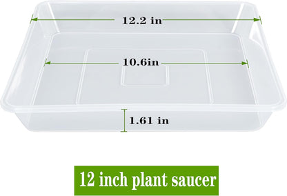 Square Plant Saucer 12 Inch 2 Pack, Thick Clear Plastic Flower Plant Pot Saucer, Square Planters for Indoors and Outdoors Plants, Garden Plant Saucers for Pots Plant Trays.