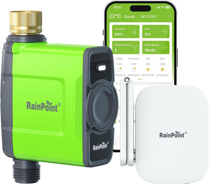 RAINPOINT WiFi Water Timer for Garden Hose, Brass Inlet WiFi Sprinkler Controller, Smart Hose Timer Valve with Antenna Gateway, Automatic Drip Irrigation System/Rain Delay for Garden/Lawn/Yard