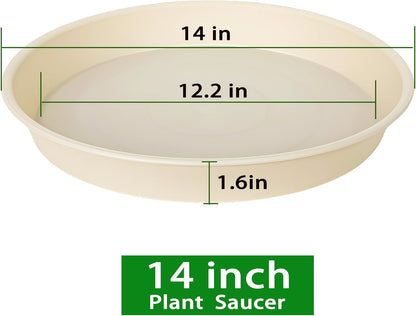 2 Pack of 14 inch Plant Saucers Bird Bath Bow Round, Plastic Plant Saucer Tray for Pots, White Planters for Indoor Plants, Plant Trays for Planter 12-15" (14", Beige)