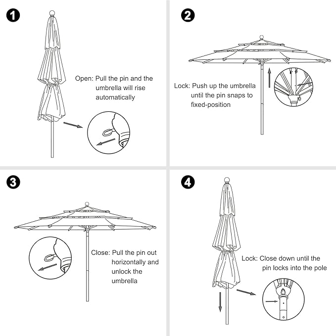 EliteShade USA 10-Year-Non-Fading 11Ft 3 Tiers Market Umbrella Patio Outdoor Cylinder Auto Push-up Table Umbrella with Ventilation, Royal Blue