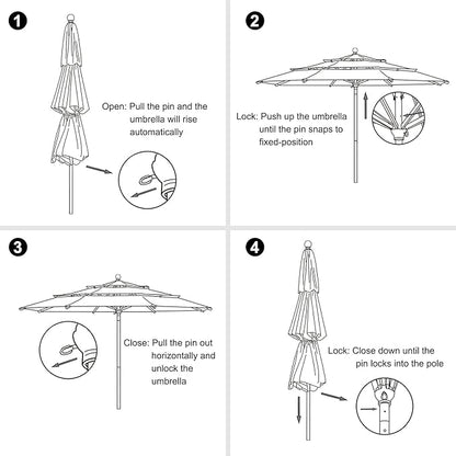 EliteShade USA 10-Year-Non-Fading 11Ft 3 Tiers Market Umbrella Patio Outdoor Cylinder Auto Push-up Table Umbrella with Ventilation, Royal Blue