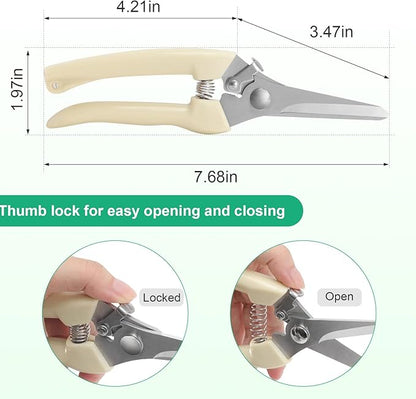 Premium garden shears, meperez pruning scissors gardening tools, pruners for flower, bushes, rose and fruit tree, use for florist, yard and orchard the plant clippers, sharp white steel anvil snips, 2