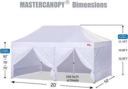 MASTERCANOPY Heavy Duty Pop-up Canopy Tent with Sidewalls (10x20,White)