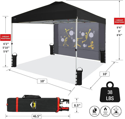 CROWN SHADES 10x10 Pop Up Canopy Tent with Game Netting - Beach Tent with One Push Setup - Outdoor Sun Shade for Events, Parties, Camping with STO-N-Go Cover Bag, Silver Coated Top, Black