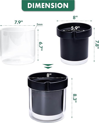 Phoenix Vine 8 Inch Self Watering Terracotta Planter, Black Terracotta Clay Pot with Glass Reservoir for Indoor Plants, Herbs, Flowers, Set of 1, 52-C-H-1