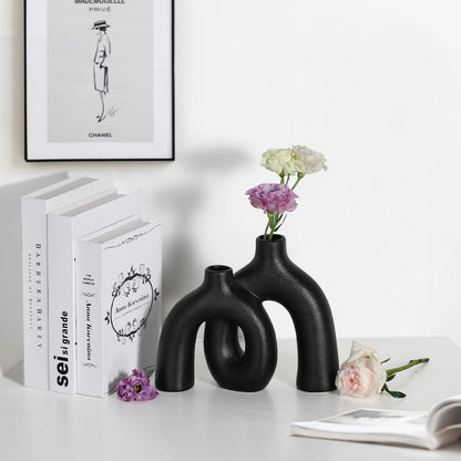CEMABT Modern Nordic Boho Vase Set - Elegant Black Matte Ceramic Home Decor for Living Room, Bookshelf, Mantel, Entryway Table & Console Décor | Shelf Decorations Gift