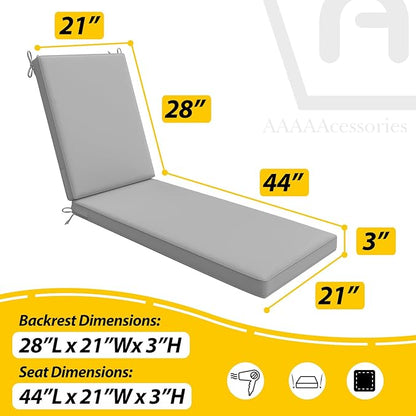 AAAAAcessories Outdoor Chaise Lounge Cushions, Waterproof, Fade-Resistant Patio Furniture Replacement Cushions, 72" x 21" x 3", Gray