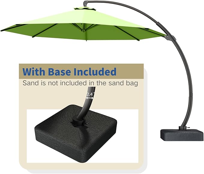 Outdoor Patio Umbrella with Sand Bag Included, 11 FT Deluxe Curvy Cantilever Umbrella Offset Hanging Umbrella with 360° Rotation for Market, Pool, Garden, Backyard, Deck