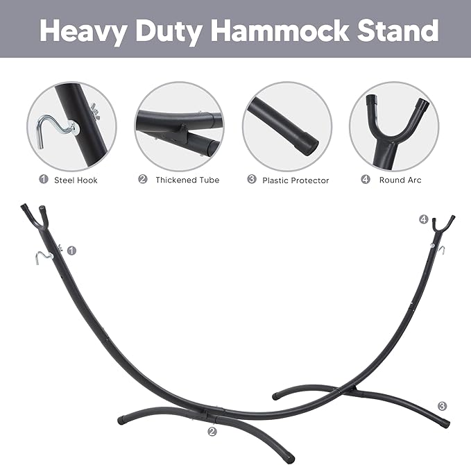 SUNCREAT Stand Alone Hammocks for Outside, 2 Person Self Standing Hammock, Light Gray