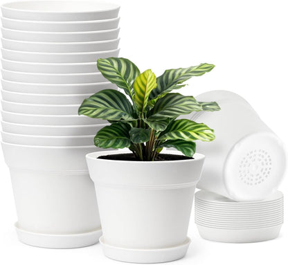 VEVOR Plastic Plant Pots, 16 Packs 6 in Durable Planters, Lightweight Nursery Pots with Drainage Holes & Detachable Saucers, Round Tapered Flower Pot for Indoor & Outdoor Plants, Home Garden Decor