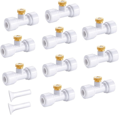 HOMENOTE 10 Pack Brass Misting Nozzles for Outdoor Cooling System, Mister Replacement Nozzles Tee and Plugs for 1/4" Tubing