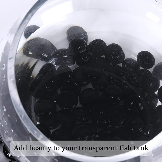 11LB Fire Glass Beads Flat Glass Marbles for Outdoor Fire Pit and Fireplace, Glass Gemstones for Vase Filler, Aquariums, Hydroponics Plants, Home Decor and Christmas DIY Craft, Black