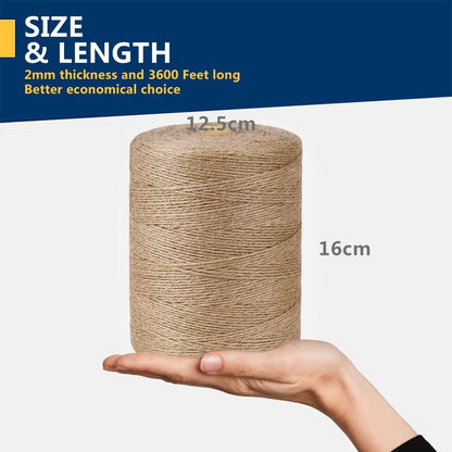 SMART&CASUAL 3600 Ft Natural Jute Twine String Thin Hemp for Craft Plant Garden Gift Wrapping Christmas Handmade Arts Decoration Packing String Home Decor (3600 FT * 2mm (3Ply))