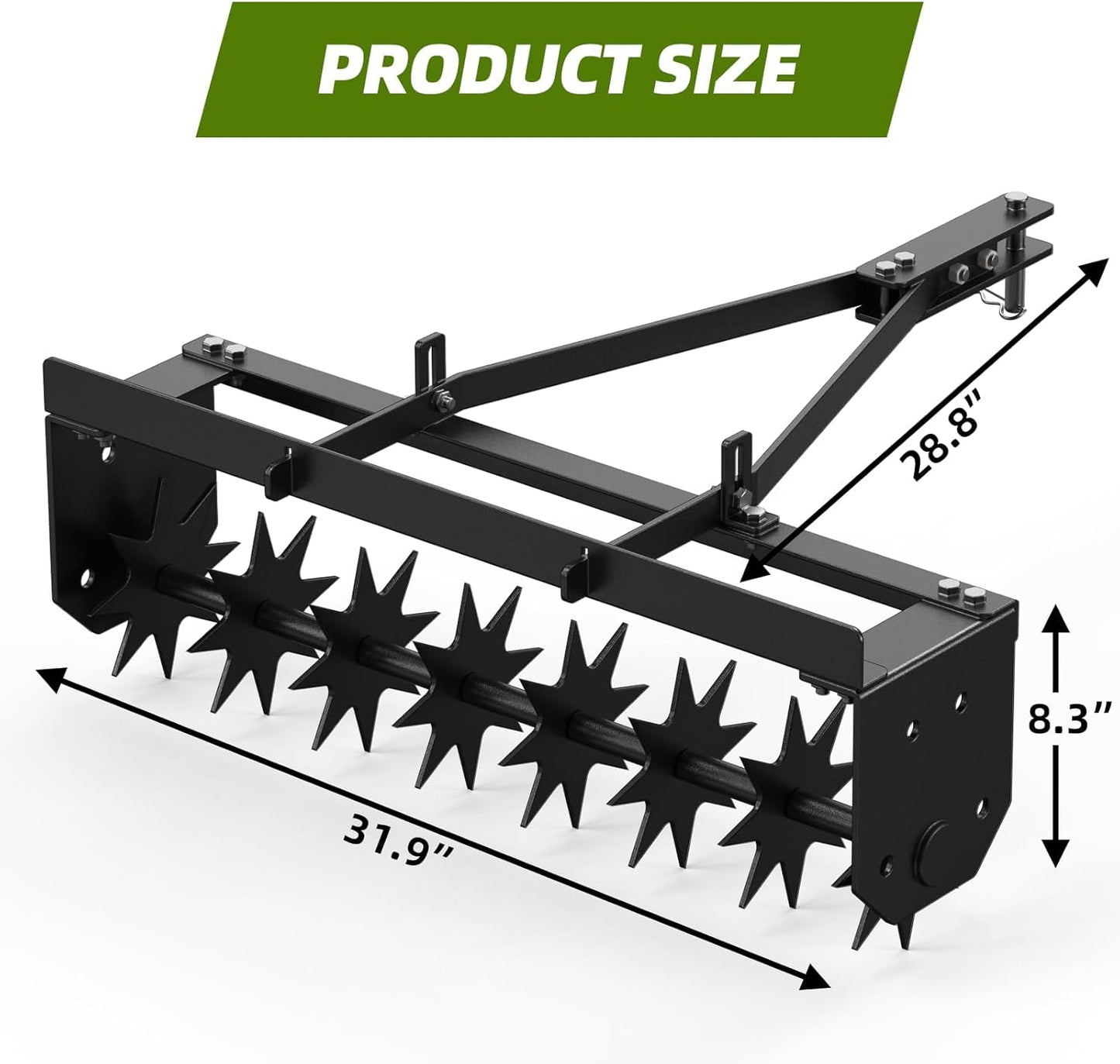 32 Inch Tow Behind Lawn Plug Aerator, Steel Body,2 Inch Deep Penetration,Designed to Be Towed Behind Lawn and Garden Tractors,Black