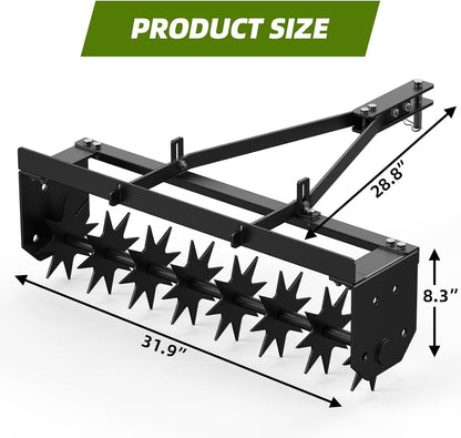 32 Inch Tow Behind Lawn Plug Aerator, Steel Body,2 Inch Deep Penetration,Designed to Be Towed Behind Lawn and Garden Tractors,Black