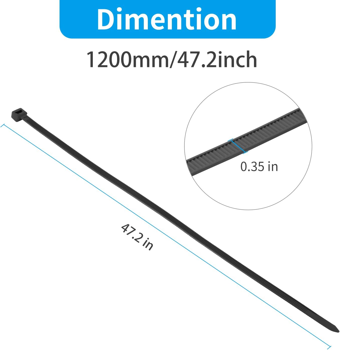 XINGO 48 inch Black Zip Ties Heavy Duty 25 PCS, 200 LBS Ultra Strong Plastic Wire Ties, Large Cable Ties Extra Long Tie Wraps, Indoor and Outdoor UV Resistant