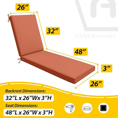 AAAAAcessories Outdoor Chaise Lounge Cushions, Waterproof, Fade-Resistant Patio Furniture Replacement Cushions, 80" x 26" x 3", Rust