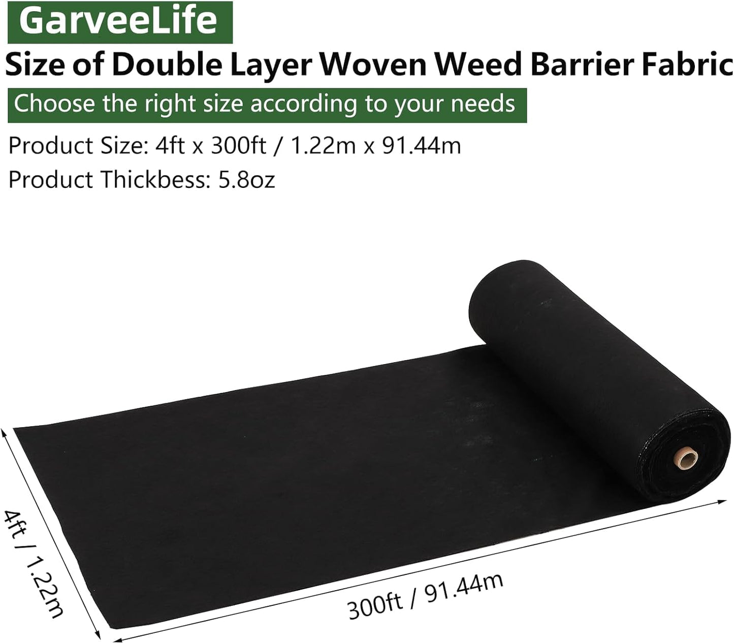 Woven Landscape Fabric 5.8oz, 4 x 300FT Weed Fabric Barrier, Double Layer, Garden Fabric Weed Barrier, Weed Control Fabric Ground Cover, Gardening Mat for Garden Beds, Landscaping