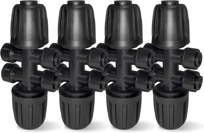 4 Pack 1/2'' to 1/4'' Drip Irrigation Fittings, Push-to-Fit 6 Way Drip Irrigation Part Barbed Tee Connectors, Anti-leak Locked Splitter Fitting for 1/2" Irrigation Tubing (0.6''-0.67''OD)