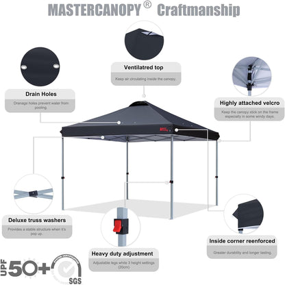 MASTERCANOPY Durable Pop-up Canopy Tent with Roller Bag (8x8, Black)