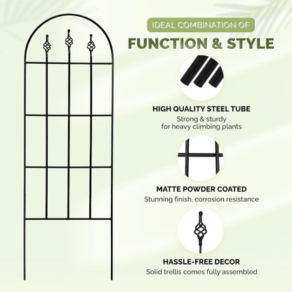 Idzo Decorative Metal Trellis for Climbing Plants Outdoor, Anti-Corrosion Powder Coated Garden Trellis, Sturdy Long Spikes, 48 Inch