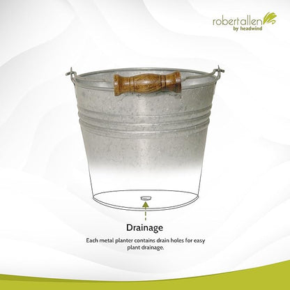Headwind Vintage Collection - 6 Inch Galvanized Banded Planter with Handles – Galvanized Bucket Planter - Decorative Small Planters for Indoor Plants & Outdoor Use by Robert Allen