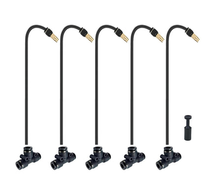 5pk Brass Misting Nozzles Tee 16 inch 360 Degree Adjustable Copper Sprayer, Compatible with1/4 trubing Hose Watering Plant Drip Irrigation Pneumatic Fittings Connection for Watering Garden（16inch）