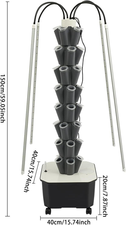 Hydroponic Tower, Vertical Planter Tower, 40 Planting Holes Water Planting Growing System Kit, Hydroponics Growing System Container with LED Grow Light for Herbs, Fruits and Vegetables