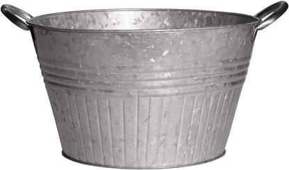 Headwind Round Galvanized Tub Planter with Handles – 16 Inch Lightweight Metal Planter with Drainage Hole – Galvanized Steel Tub for Plants - Metal Flower Pot by Robert Allen