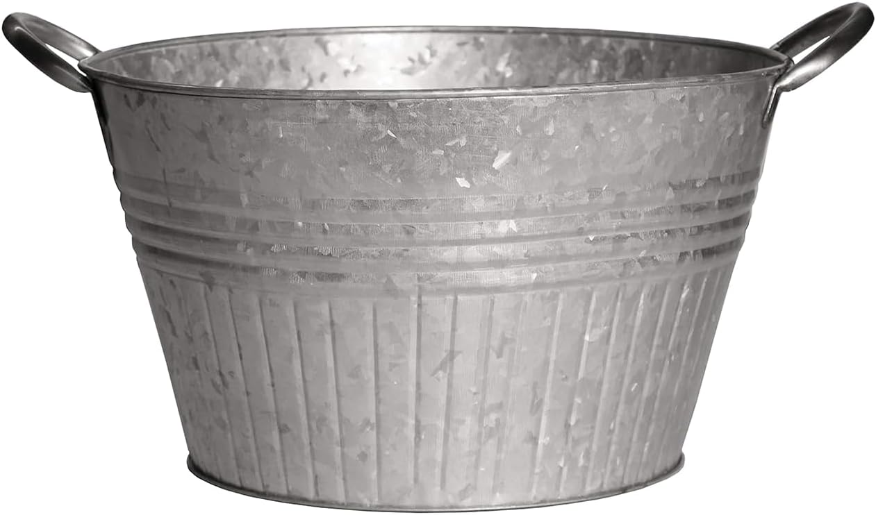 Headwind Round Galvanized Tub Planter with Handles – 10 Inch Lightweight Metal Planter with Drainage Hole – Galvanized Steel Tub for Plants - Metal Flower Pot by Robert Allen