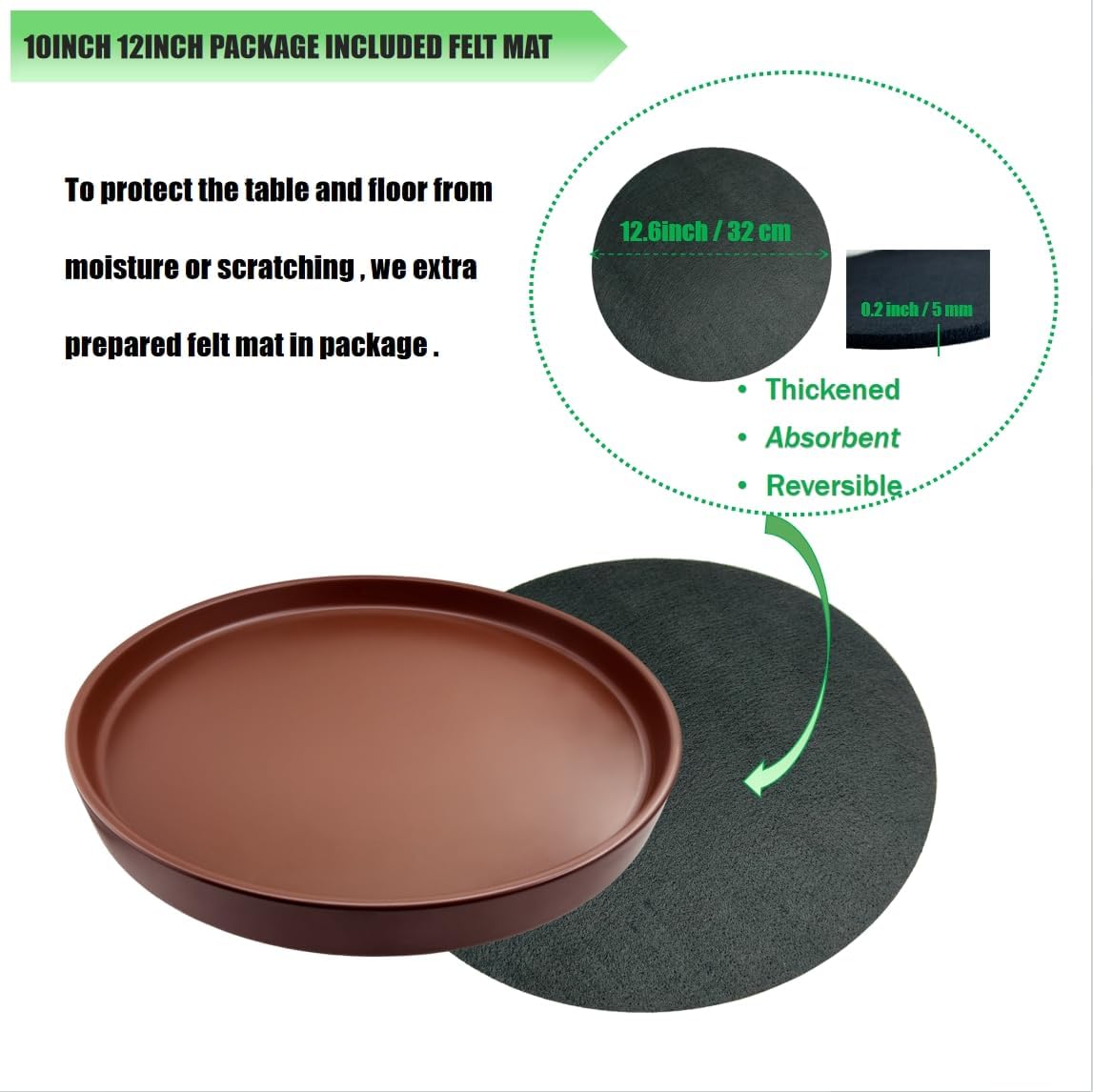 Ceramic Plant Saucer Pot Tray 12 Inch, Planter Saucers 4 5 6 7 8 9 10 11 12 13 Inch for Indoors Outdoor, Durable Sturdy Flower Drainage drip Water Tray for Glazed Pots Base (12.7 Inch-Brown)