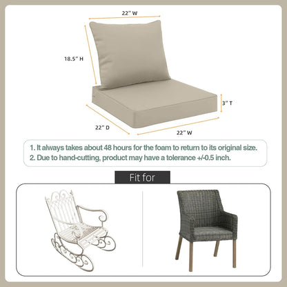 Favoyard Outdoor Seat Cushion Set 22 x 22 Inch Waterproof & Fade Resistant Patio Furniture Cushions with Removable Cover Deep Seat & Back Cushion with Handle and Adjustable Straps for Chair Sofa Couch