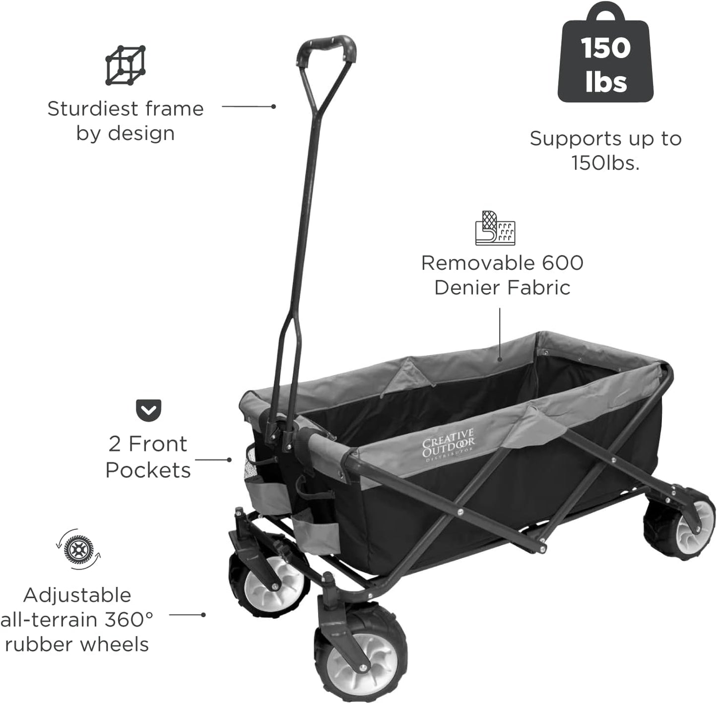 Creative Outdoor Push Pull Hauler Wagon for Kids, 200lbs Weight Capacity, All-Terrain Collapsible and Portable Folding Cart, Beach, Park, Garden, Camping & Tailgate