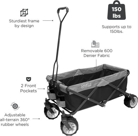 Creative Outdoor Push Pull Hauler Wagon for Kids, 200lbs Weight Capacity, All-Terrain Collapsible and Portable Folding Cart, Beach, Park, Garden, Camping & Tailgate