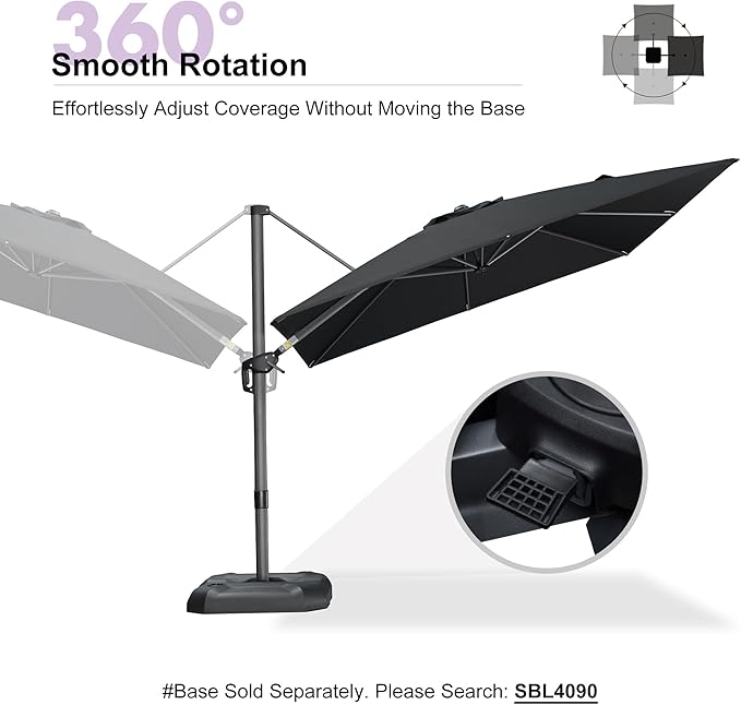 PURPLE LEAF 9 Feet Patio Umbrella Outdoor Cantilever Square Umbrella Aluminum Offset Umbrella with 360-degree Rotation for Garden Deck Pool Patio Black