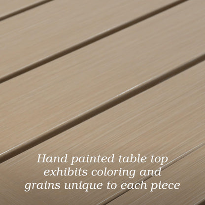 Outdoor Patio Table for 6 Person, Patio Dining Rectangle Table with 1.57" Umbrella Hole for Garden Lawn Backyard Parties, Black Metal Frame 63" L x 38" W x 29" H Brown