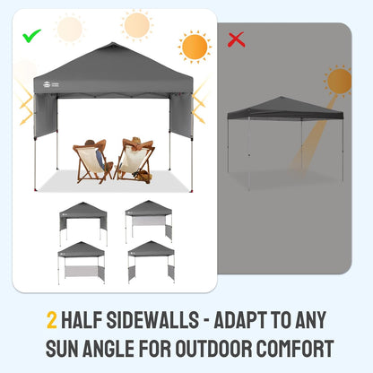 CROWN SHADES 10x10 Pop up Canopy Tent Instant Canopy with 150D Silver Coated Fabric Including 2 Half Sidewalls, 4 Ropes, 8 Stakes, 4 Weight Bags, STO 'N Go Bag, Grey