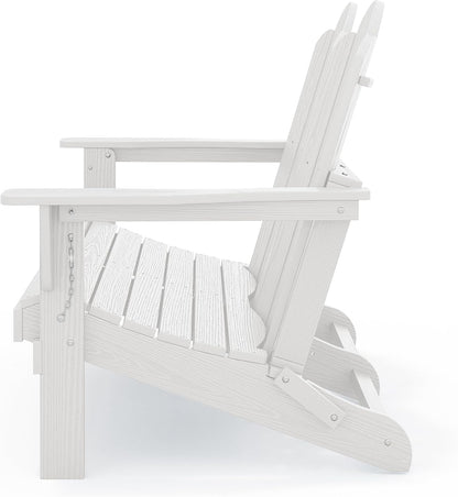SERWALL 2 Person Adirondack Loveseat, HDPE All-Weather Folding Adirondack Bench Chair, Outdoor Adirondack Chair Set of 4, White