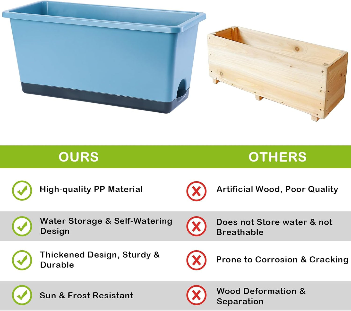 Window Box Planter 6 Pcs, 17 Inches Rectangle Flower Pots with Drainage Holes and Trays, Vegetable Planters for Windowsill Patio Garden Balcony Indoor Outdoor (Blue, 17 * 7.4 * 7.8 inch)