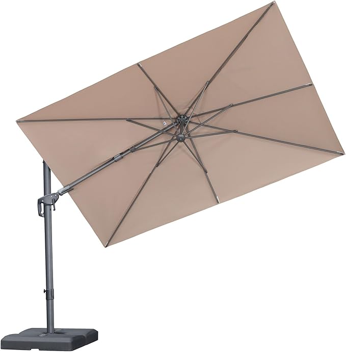 PURPLE LEAF 10' X 6.5' Left-right Tilting Outdoor Patio Umbrella Swivel Offset Cantilever Heavy Duty Rectangle Aluminum Umbrella with UV Resistant for Deck Pool Patio Backyard, Sand Dune