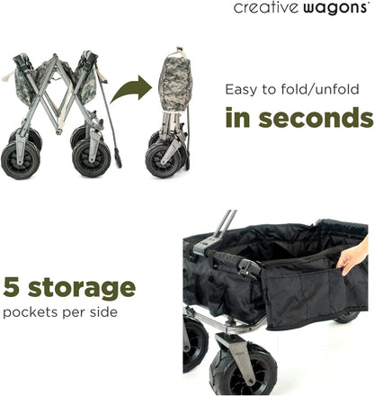 Creative Outdoor Push Pull Stroller Wagon, Beach Hauler XXL Deluxe with Canopy, Collapsible and Portable Heavy Duty Folding Cart, Supports up to 200lbs Weight Capacity, Giant 10" Wheels