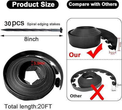 Garden Edging Borders 20FT,Landscape Edging Black[Extra Tall 4IN High] with 30pcs Plastic Stakes, Lawn Edging Flexible DIY Fence for Landscaping,Flower Bed,Grass,Gravel,Tree Surrounding